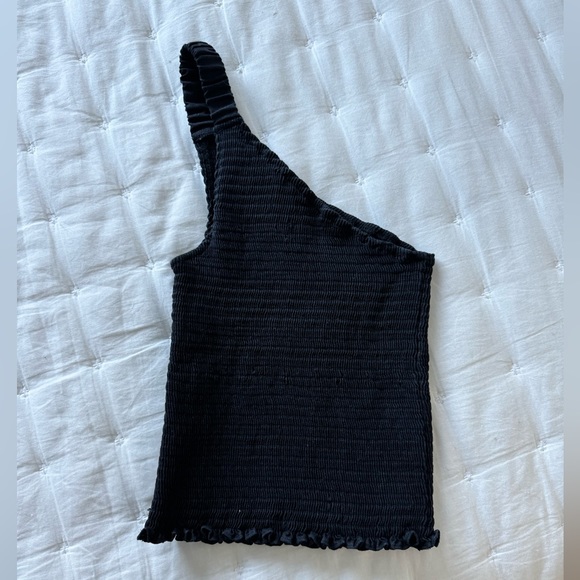 Reformation XS Holly Black Linen One Shoulder Ruched Blouse - Picture 6 of 9